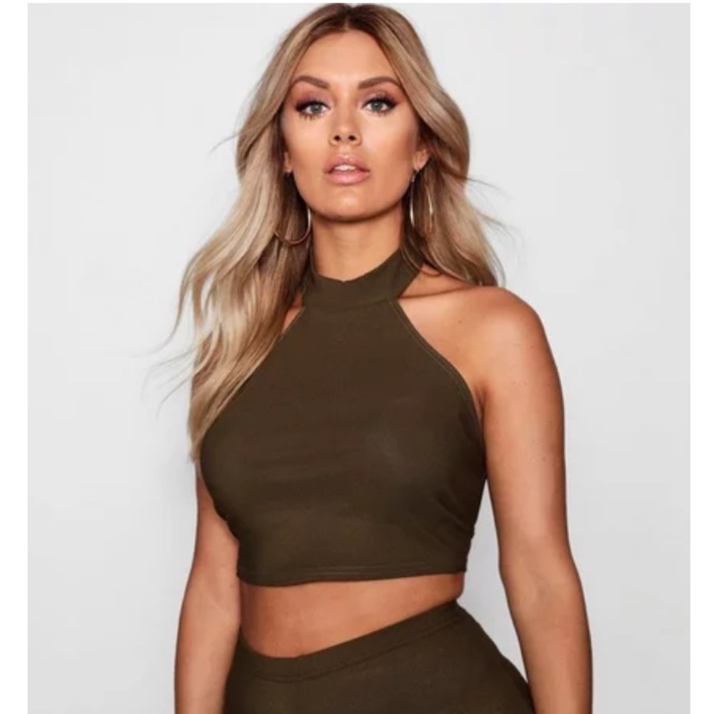 Boohoo High Neck Crop Top